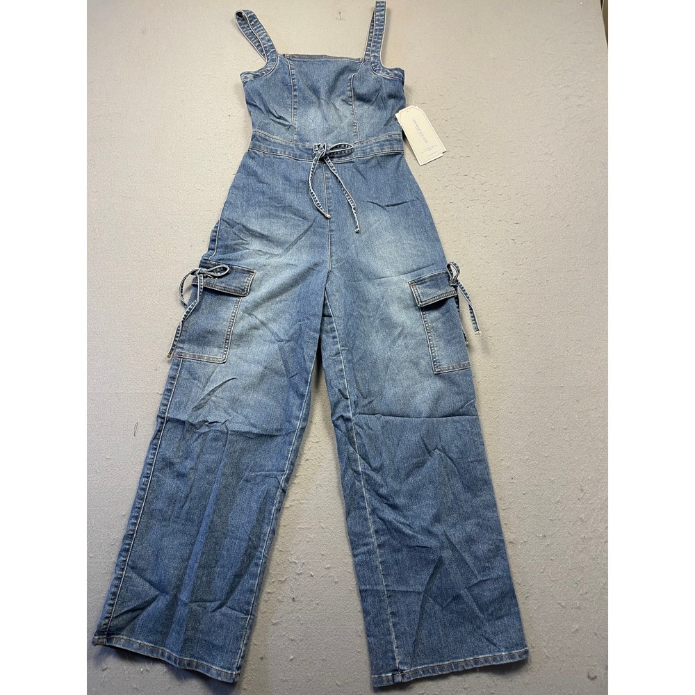Tinsel Town Bow Tie Cargo Jumpsuit Denim Serrano Wash Small Womens